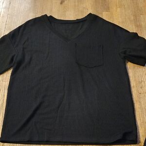 Black V-Neck Ribbed T-Shirt